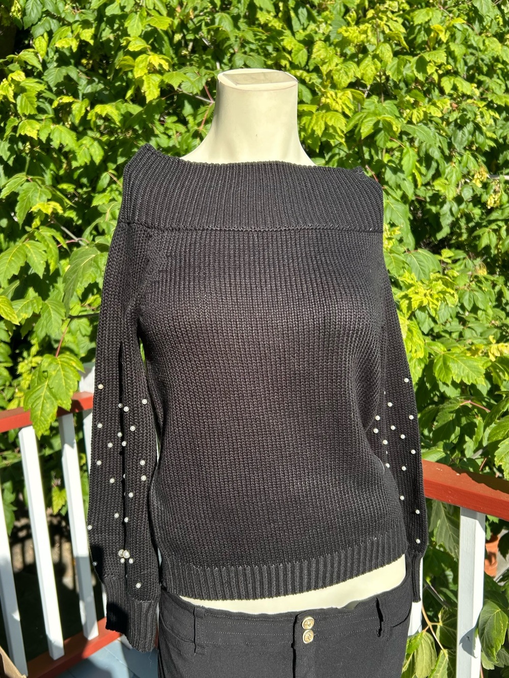 Knit Pearl Sleeves Long Sleeve Wear To Work Sweater